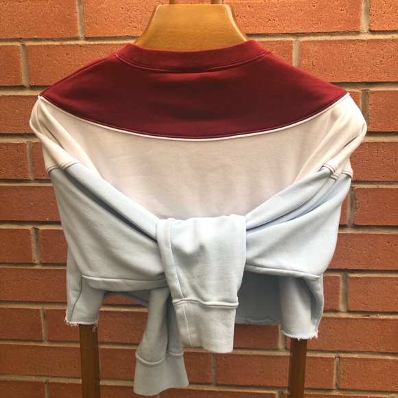 Nike burgundy/light blue/white cropped sweater size small, frayed bottom - Picture 6 of 7